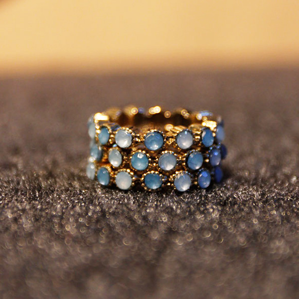Ladies Uni-size Vintage 3pcs Index Finger Ring Set Blue Gemstone Ring Set